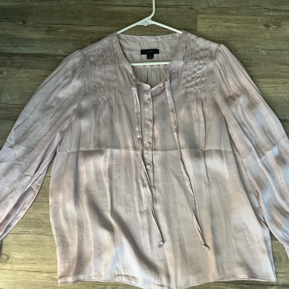 J crew satin style tie neck blouse ice pink size medium